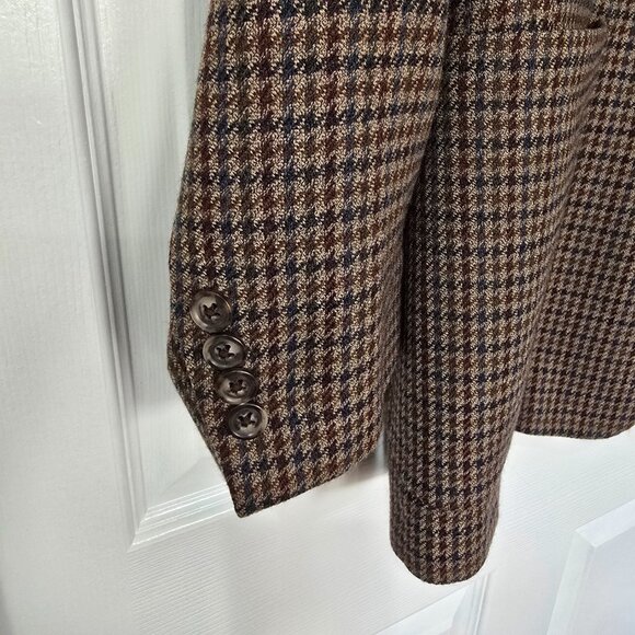 JoS A Bank Pure Wool Houndstooth 2 Button Blazer Sports Coat Brown Tan Sz 42L - Picture 6 of 11